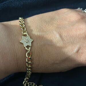 18K gold plated Cubic Zirconia Star Link Bracelet Curb Chain NWT